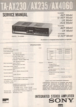 Load image into Gallery viewer, SONY TA-AX230 TA-AX235 TA-AX4060 SERVICE MANUAL BOOK IN ENGLISH INTEGRATED STEREO AMPLIFIER