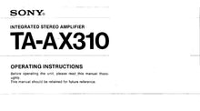 Load image into Gallery viewer, SONY TA-AX310 OPERATING INSTRUCTIONS BOOK ENGLISH INTEGRATED STEREO AMPL