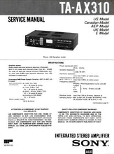 Load image into Gallery viewer, SONY TA-AX310 SERVICE MANUAL BOOK IN ENGLISH INTEGRATED STEREO AMPLIFIER