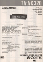 Load image into Gallery viewer, SONY TA-AX320 SERVICE MANUAL BOOK IN ENGLISH INTEGRATED STEREO AMPLIFIER