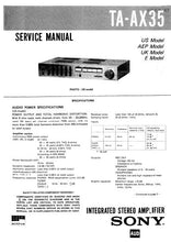 Load image into Gallery viewer, SONY TA-AX35 SERVICE MANUAL BOOK IN ENGLISH INTEGRATED STEREO AMPLIFIER