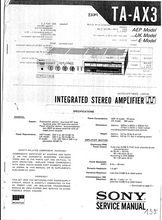 Load image into Gallery viewer, SONY TA-AX3 SERVICE MANUAL BOOK IN ENGLISH INTEGRATED STEREO AMPLIFIER
