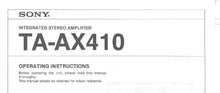 Load image into Gallery viewer, SONY TA-AX410 OPERATING INSTRUCTIONS BOOK ENGLISH INTEGRATED STEREO AMPL