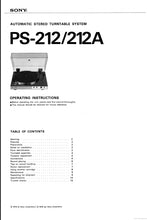 Load image into Gallery viewer, SONY PS-212 PS-212A OPERATING INSTRUCTIONS ENGLISH STEREO TURNTABLE SYSTEM