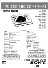 Load image into Gallery viewer, SONY PS-LX430 PS-LX430C PS-LX431 PS-LX431N PS-LX433 SERVICE MANUAL IN ENGLISH STEREO TURNTABLE SYSTEM