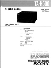 Load image into Gallery viewer, SONY TA-H500 SERVICE MANUAL BOOK ENGLISH INTEGRATED STEREO AMPLIFIER
