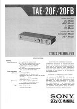Load image into Gallery viewer, SONY TAE-20F TAE-20FB SERVICE MANUAL ENGLISH STEREO PREAMPLIFIER