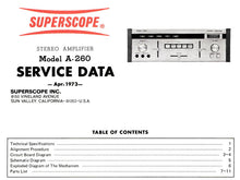 Load image into Gallery viewer, SUPERSCOPE A-260 SERVICE DATA STERO INTEGRATED AMPLIFIER