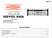 Load image into Gallery viewer, SUPERSCOPE QA-450 SERVICE DATA 4 CHANNEL INTEGRATED AMPLIFIER