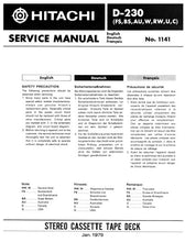 Load image into Gallery viewer, HITACHI D-230 SERVICE MANUAL BOOK IN ENGLISH FRANC DEUT STEREO CASSETTE TAPE DECK