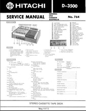 Load image into Gallery viewer, HITACHI D-3500 SERVICE MANUAL BOOK IN ENGLISH STEREO CASSETTE TAPE DECK