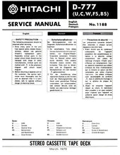 Load image into Gallery viewer, HITACHI D-777 SERVICE MANUAL BOOK IN ENGLISH STEREO CASSETTE TAPE DECK
