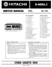 Load image into Gallery viewer, HITACHI D-800U SERVICE MANUAL BOOK IN ENGLISH ET FRANCAIS STEREO CASSETTE TAPE DECK