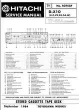Load image into Gallery viewer, HITACHI D-X10 SERVICE MANUAL BOOK IN ENGLISH FRANC DEUT STEREO CASSETTE TAPE DECK