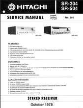 Load image into Gallery viewer, HITACHI SR-304 SR-504 SERVICE MANUAL BOOK IN ENGLISH STEREO RECEIVER