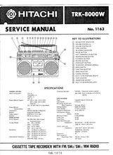 Load image into Gallery viewer, HITACHI TRK-8000W SERVICE MANUAL BOOK IN ENGLISH CASSETTE TAPE RECORDER WITH FM SW2 SW1 MW RADIO