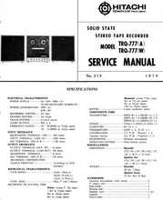 Load image into Gallery viewer, HITACHI TRQ-777(A) TRQ-777(W) SERVICE MANUAL BOOK IN ENGLISH SOLID STATE STEREO TAPE RECORDER