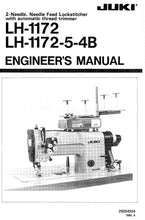 Load image into Gallery viewer, JUKI LH-1172 LH-1172-5-4B ENGINEERS MANUAL BOOK IN ENGLISH SEWING MACHINE