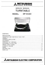 Load image into Gallery viewer, MITSUBISHI DP-EC20 SERVICE MANUAL BOOK IN ENGLISH TURNTABLE