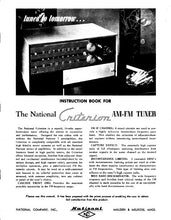Load image into Gallery viewer, NATIONAL CRITERION INSTRUCTION BOOK IN ENGLISH AM FM TUNER