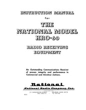 Load image into Gallery viewer, NATIONAL HRO-60 INSTRUCTION MANUAL BOOK IN ENGLISH RADIO RECEIVING EQIPMENT