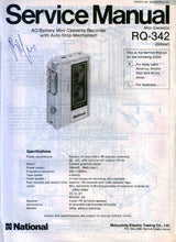 Load image into Gallery viewer, NATIONAL RQ-342 SERVICE MANUAL BOOK IN ENGLISH MINI CASSETTE RECORDER