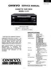 Load image into Gallery viewer, ONKYO K-611 SERVICE MANUAL BOOK IN ENGLISH CASSETTE TAPE DECK