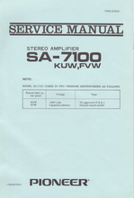 Load image into Gallery viewer, PIONEER SA-7100 SERVICE MANUAL BOOK IN ENGLISH STEREO AMPLIFIER