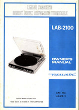Load image into Gallery viewer, RADIOSHACK REALISTIC LAB-2100 OWNER'S MANUAL BOOK IN ENGLISH LINEAR TRACKING DIRECT DRIVE AUTOMATIC TURNTABLE