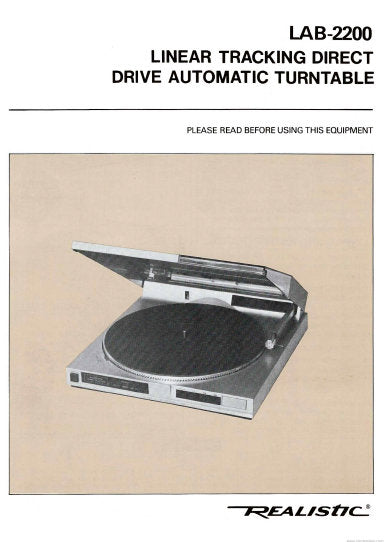 RADIOSHACK REALISTIC LAB-2200 OWNER'S MANUAL BOOK IN ENGLISH LINEAR TRACKING DIRECT DRIVE AUTOMATIC TURNTABLE