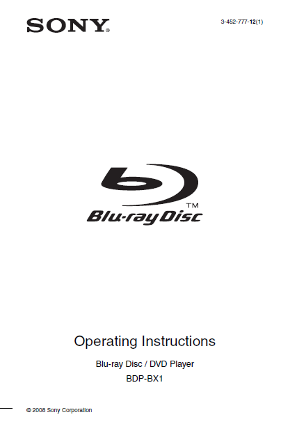 SONY BDP-BX1 OPERATING INSTRUCTIONS BOOK IN ENGLISH BLU-RAY DISC DVD P ...