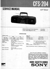 Load image into Gallery viewer, SONY CFS-204 SERVICE MANUAL BOOK IN ENGLISH RADIO CASSETTE CORDER