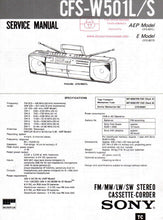 Load image into Gallery viewer, SONY CFS-W501L CFS-W501S SERVICE MANUAL BOOK IN ENGLISH FM MW LW SW STEREO RADIO CASSETTE CORDER