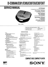 Load image into Gallery viewer, SONY D-E300AN D-E301 D-E305 D-E305 D-E307CK D-E307CKT SERVICE MANUAL BOOK IN ENGLISH CD COMPACT PLAYER