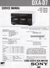 Load image into Gallery viewer, SONY DXA-D7 SERVICE MANUAL BOOK IN ENGLISH STEREO CASSETTE DECK AMPLIFIER