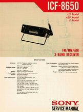 Load image into Gallery viewer, SONY ICF-8650 SERVICE MANUAL BOOK IN ENGLISH FM MW AIR 3 BAND RECEIVER