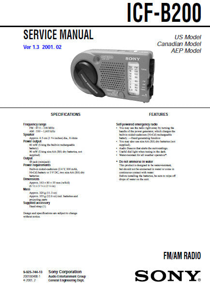 SONY ICF-B200 SERVICE MANUAL BOOK IN ENGLISH FM AM RADIO – THE MANUAL ...