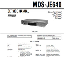 Load image into Gallery viewer, SONY MDS-JE640 SERVICE MANUAL BOOK 66 PAGES IN ENGLISH MINIDISC DECK