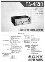 Load image into Gallery viewer, SONY TA-4650 SERVICE MANUAL BOOK IN ENGLISH INTEGRATED STEREO AMPLIFIER