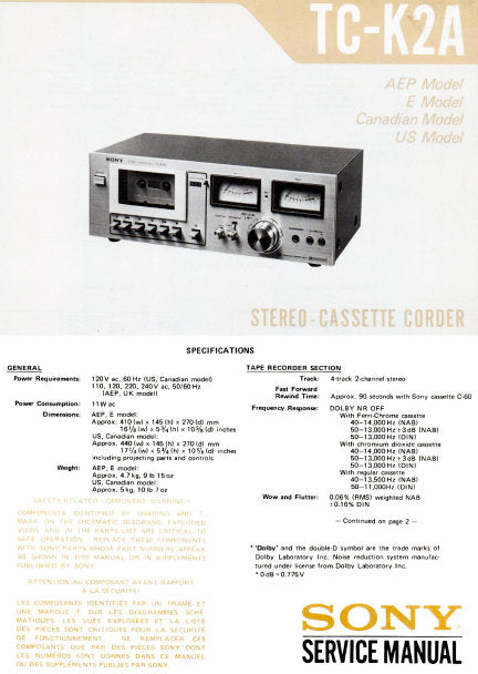 SONY TC-K2 ST-A4 TA-F4 オーディオシステム取扱説明書有り SONY TC-K2 ST-A4 TA-F4 オーディオシステム取扱説明書有り