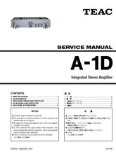 Load image into Gallery viewer, TEAC A-1D SERVICE MANUAL BOOK IN ENGLISH INTEGRATED STEREO AMPLIFIER