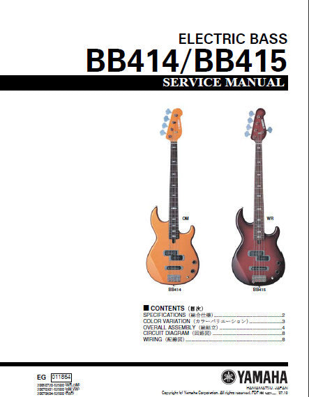 YAMAHA BB414 BB415 SERVICE MANUAL BOOK IN ENGLISH ELECTRIC BASS