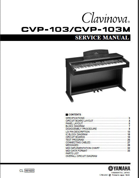 YAMAHA CVP-103 CVP-103M SERVICE MANUAL BOOK IN ENGLISH CLAVINOVA – THE  MANUAL ARCHIVE