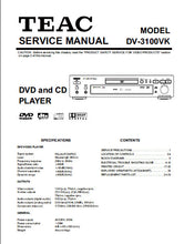 Load image into Gallery viewer, TEAC DV-3100VK SERVICE MANUAL BOOK IN ENGLISH DVD AND CD PLAYER