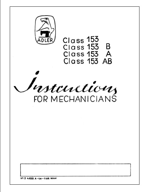 ADLER 153 153B 153A 153AB SERVICE MANUAL ENGLISH SEWING MACHINE