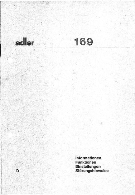 ADLER 169 SERVICE MANUAL DEUTSCH NAHMASCHINE
