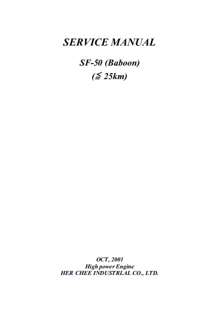 ADLY SF-50 BABOON SERVICE MANUAL IN ENGLISH SCOOTER