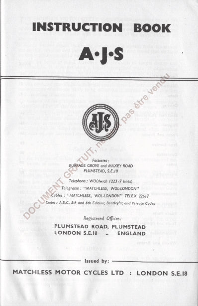 AJS 16 18 31 INSTRUCTION BOOK IN ENGLISH MOTORCYCLE
