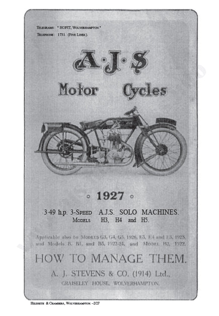 AJS H3 H4 H5 G3 G4 G5 INSTRUCTION BOOK IN ENGLISH MOTORCYCLE