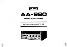 Load image into Gallery viewer, AKAI AA-920 BEDIENUNGSANLEITUNG MIT ANSCHLUSSE DEUTSCH STEREO-STEURGERAT
